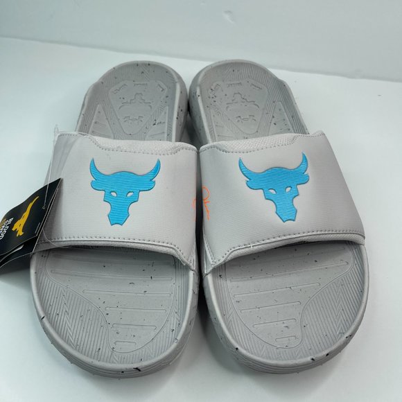 NEW Under Armour Project Rock 3 Grey Blue Surf Charged Slides Sandels Men’s 13 - Picture 2 of 5